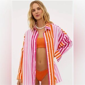 Beach Riot alexa striped long sleeve button up shirt coverup womens L petite